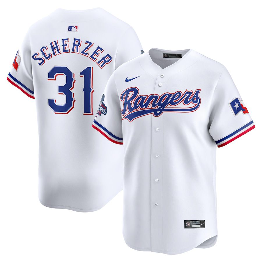 Men Texas Rangers #31 Max Scherzer Nike White Home 2023 World Series Champions Limited MLB Jersey->texas rangers->MLB Jersey